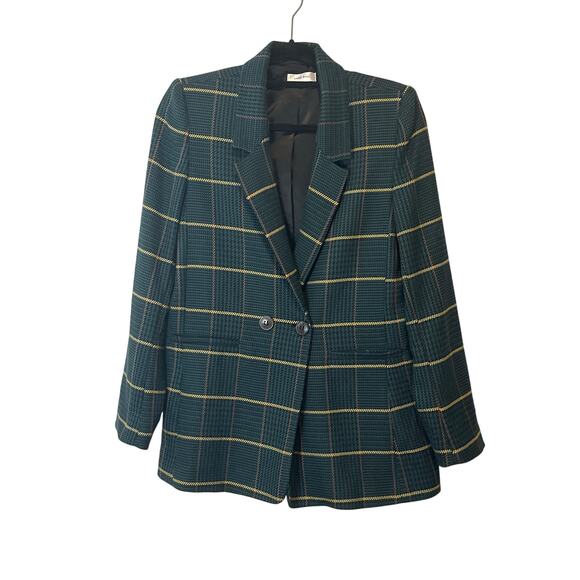 Anine Bing Madeleine Green Plaid Double Breasted Blazer Size Small - Picture 3 of 11